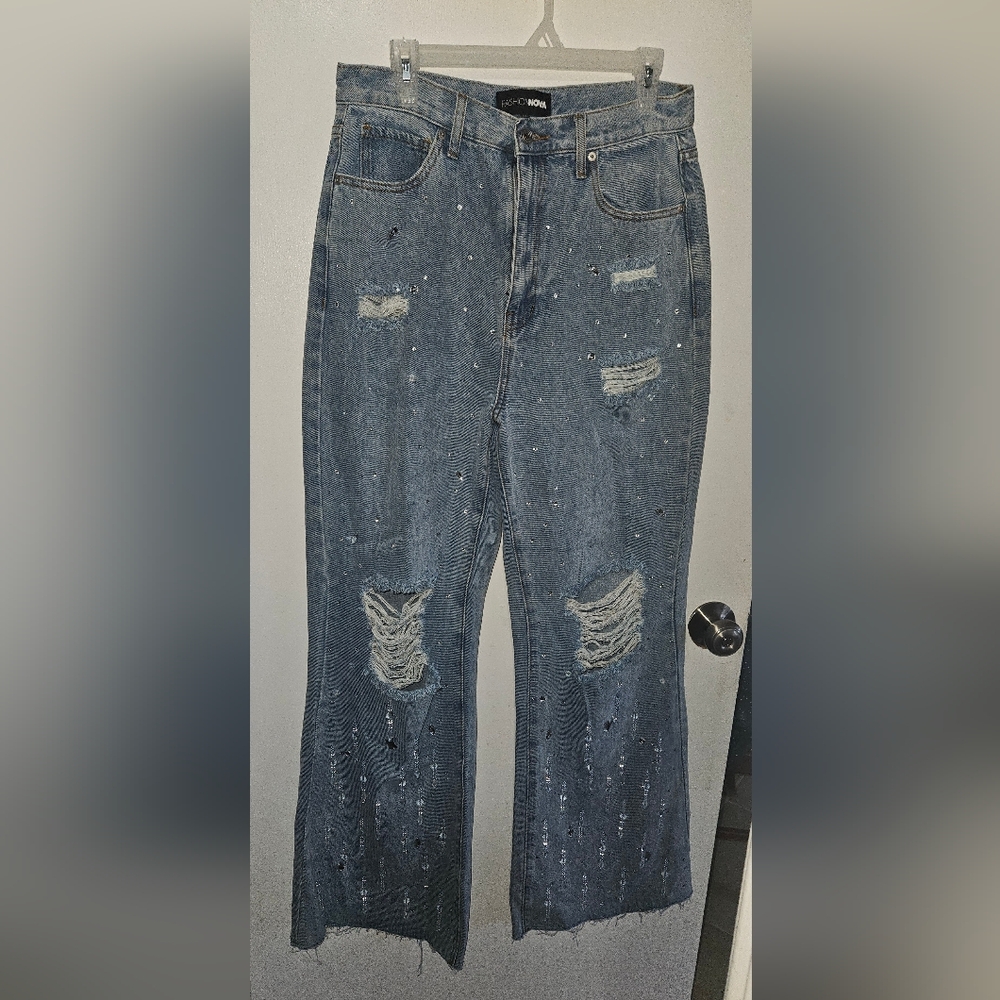 Distressed Blue Jeans with Sequin Details